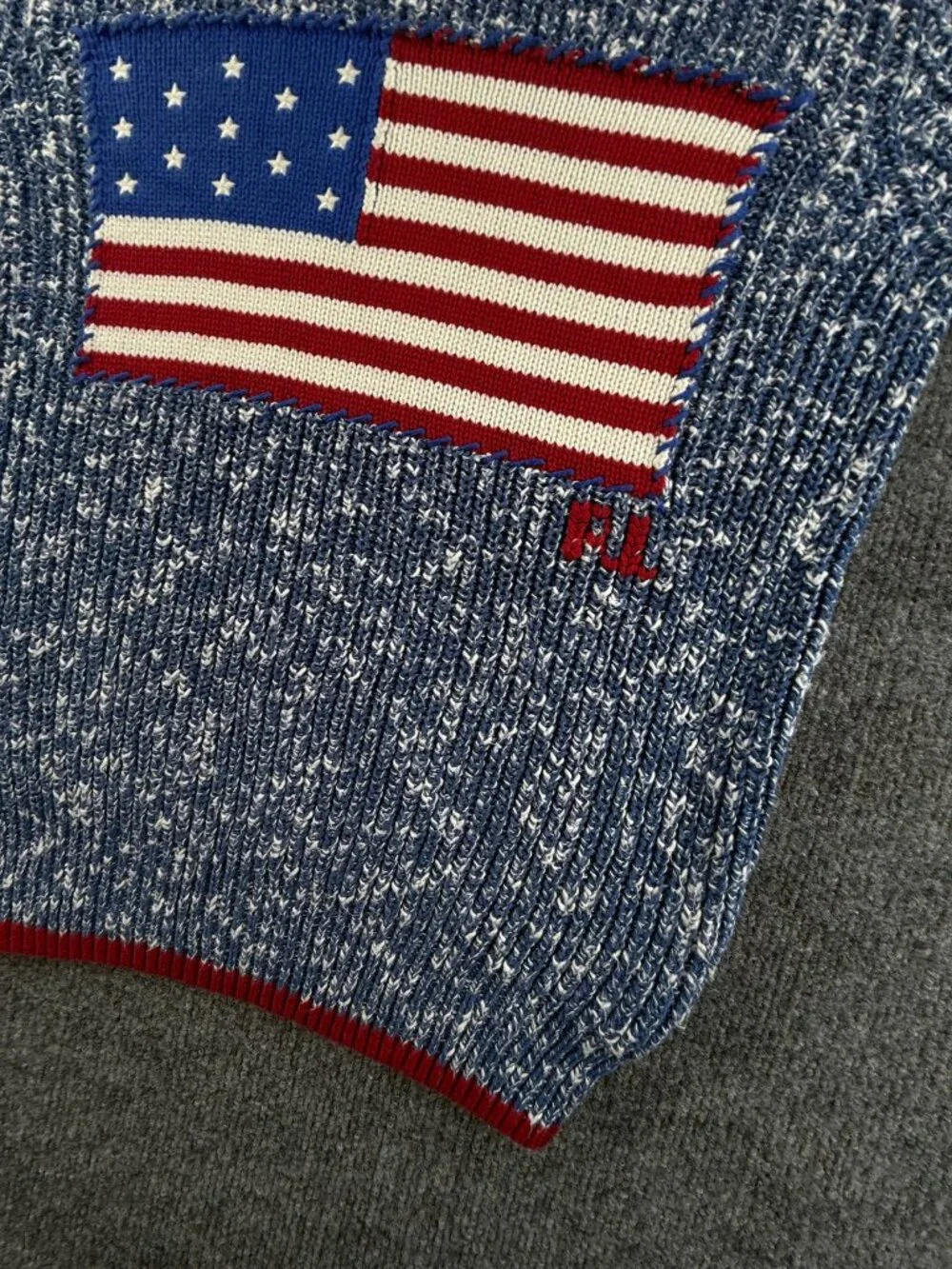 Polo Ralph Lauren XS Speckled USA Flag Chunky Knit Graphic Crew Neck Pullover